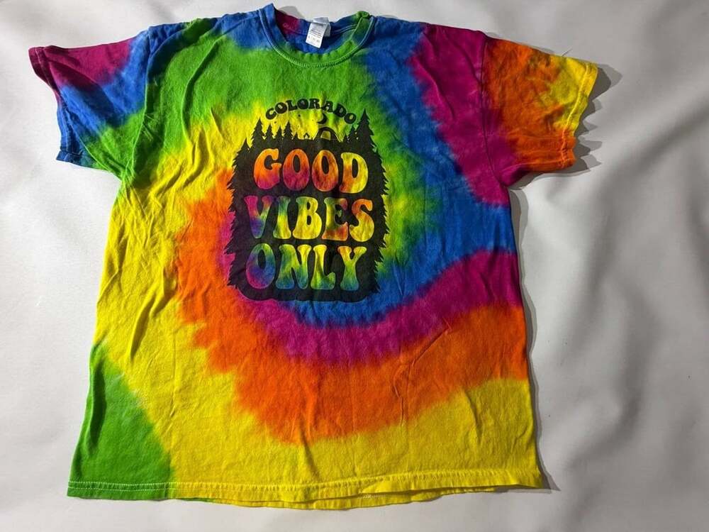 Good Vibes Only Colorado Tie Dye Tee Rainbow Spiral Graphic Boho Y2K OS